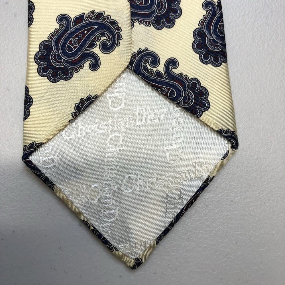 Christian Dior Paisley Silk Tie Butter Yellow 55” - Picture 6 of 6